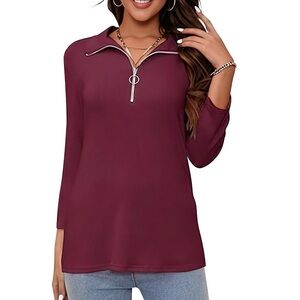 NWT Women’s Burgundy Zip Collar Long Sleeve Top 2XL